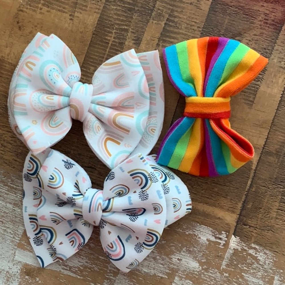 New Set of 3 Rainbow Kids Clothe Hair Bows